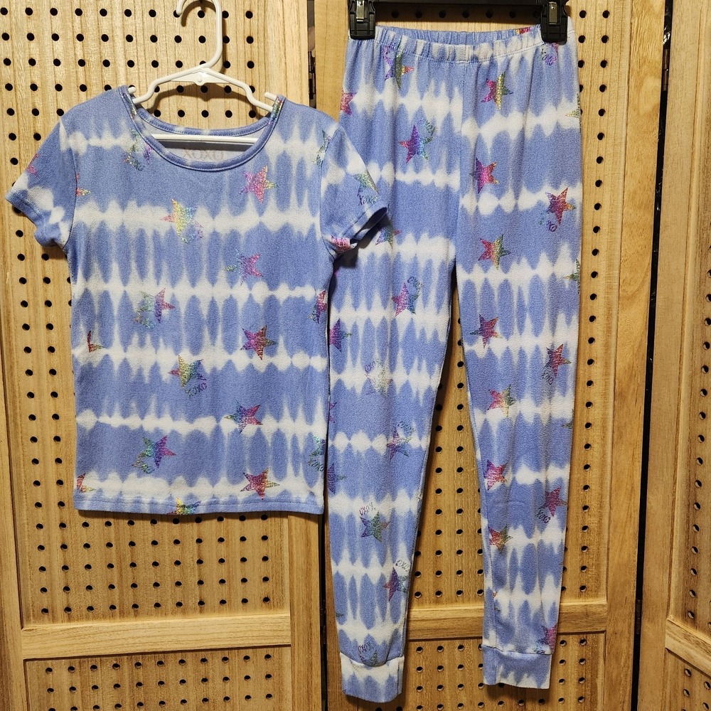 Xoxo Purple With Colorful Stars Girls‎ Size 8 Pajamas Short Sleeve Top Soft pj